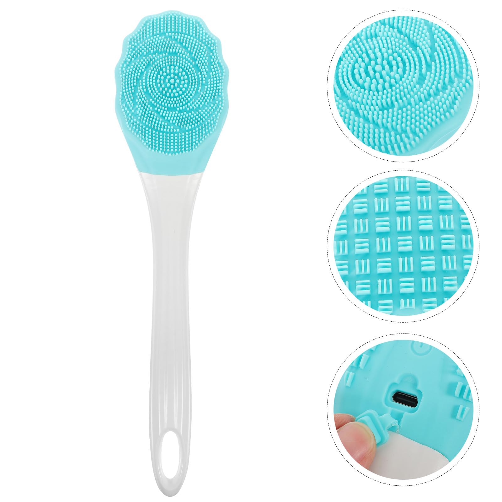 Ciieeo Spazzola Elettrica per Pulizia e Scrub della Schiena Manico in Abs e Silicone da Bagno per Corpo Blu per Uomini