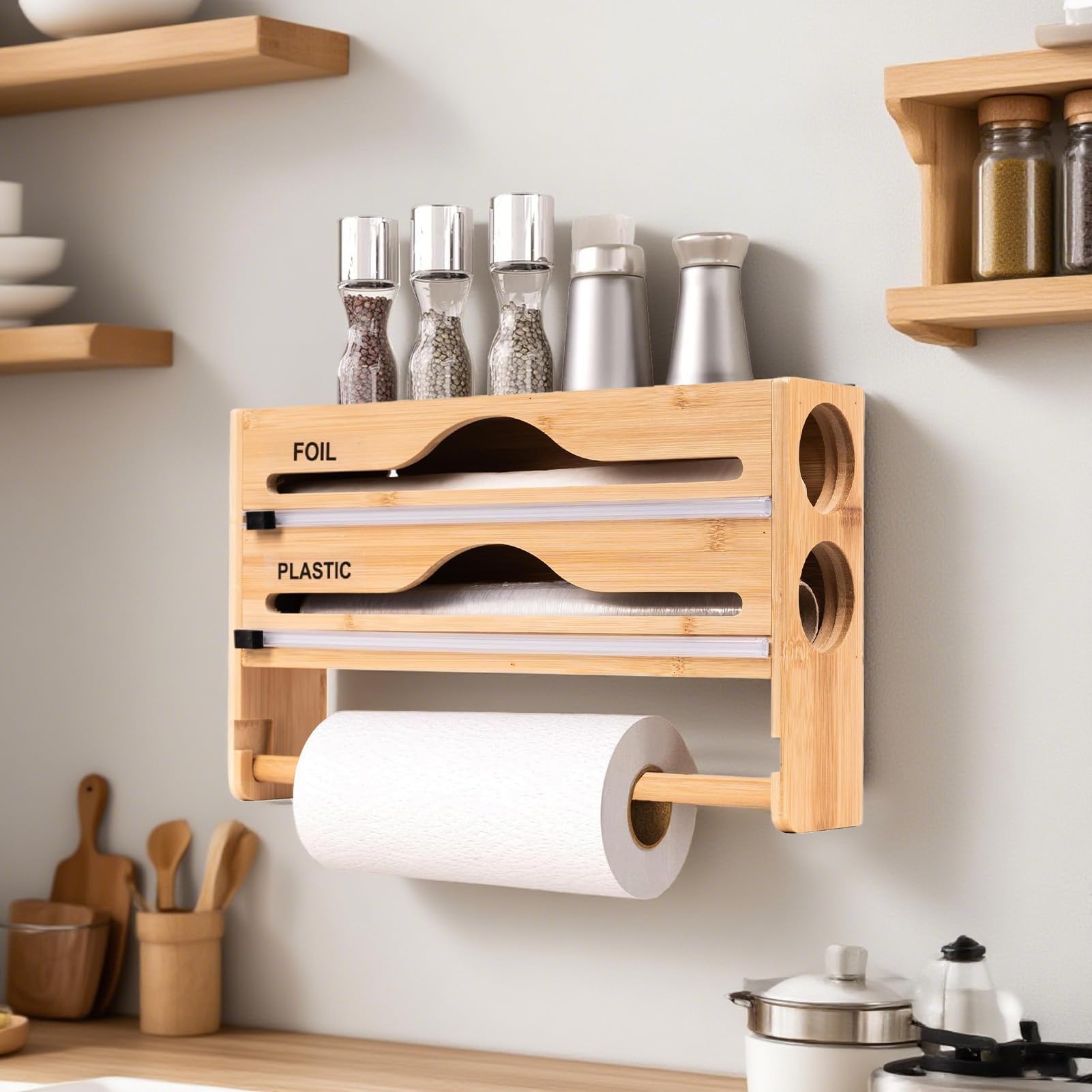 Dispensador de película Adhesiva, Organizador de Cajas Cortadas en la Pared, Almacenamiento en el hogar montado en la Pared, para Papel de Aluminio, Armario de Cocina, refrigerador, comestibles, ho B