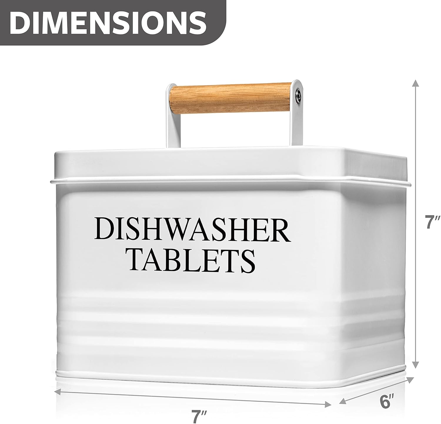 Calindiana Modern Farmhouse Metal Dishwasher Pods Container Holder with Lid for Kitchen Organization and Storage, Kitchen Essentials Decor Accessories, White