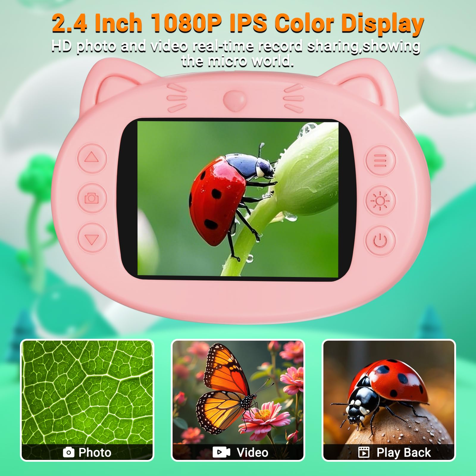 Microscopio per bambini, 1000x, portatile, con schermo da 2,4", digitale, portatile, regalo di Natale e compleanno per bambini dai 3 anni in su (rosa)