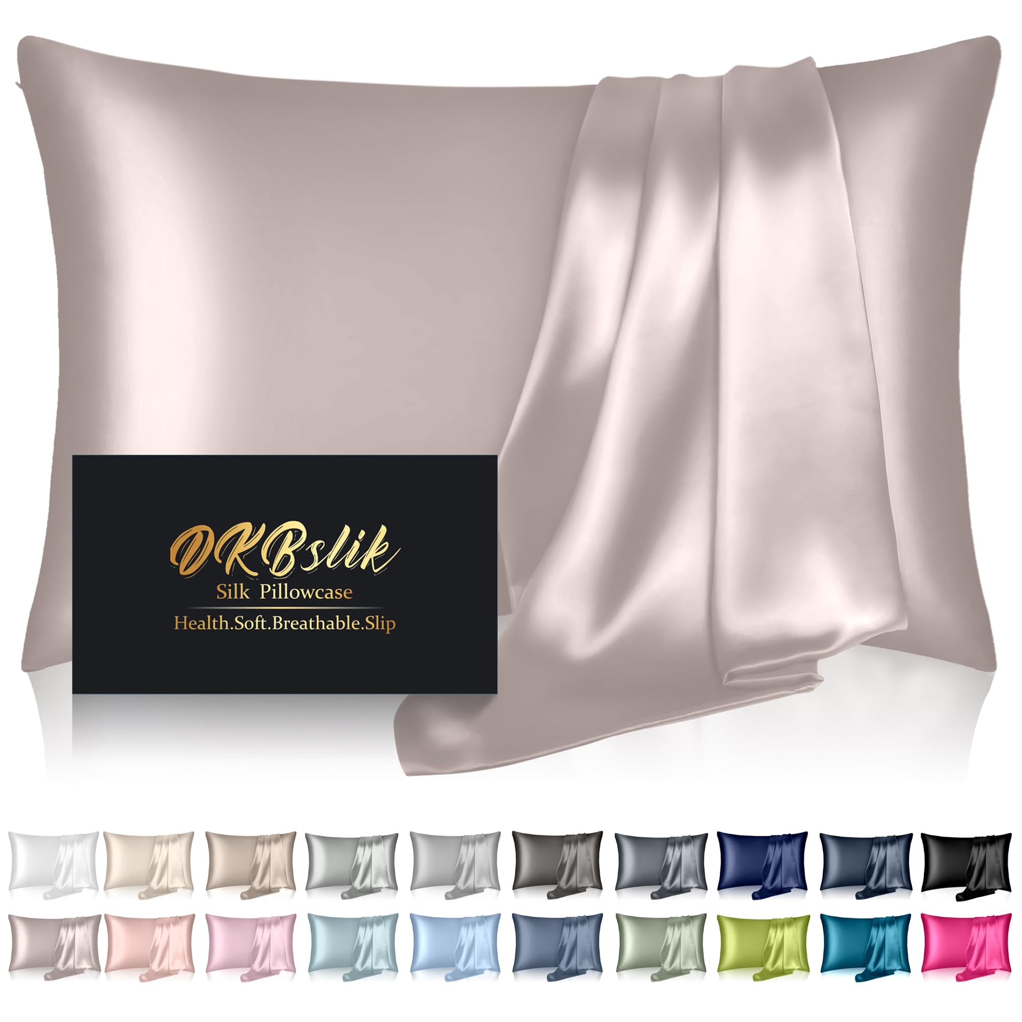 Mulberry Silk Pillow Cases Standard Size, Silk Pillowcase for Hair and Skin, Both Sides Natural Silk Satin Pillowcase for Sleeping Women with Zipper, Gifts for Women Men, Taupe — image 1