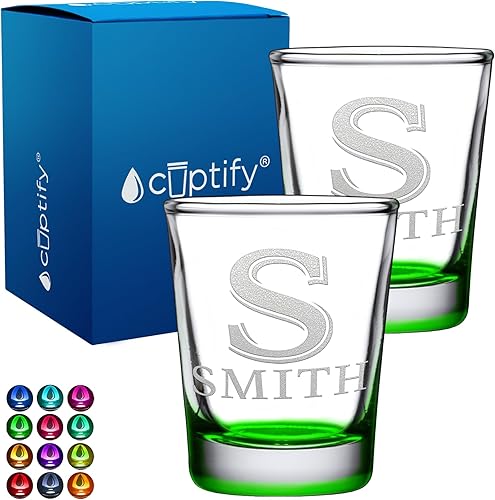Juego de 2 vasos de chupito personalizados para hombre, fondo verde, 2 onzas, grabados, regalo personalizado para cumpleaños, bodas, día del padre y