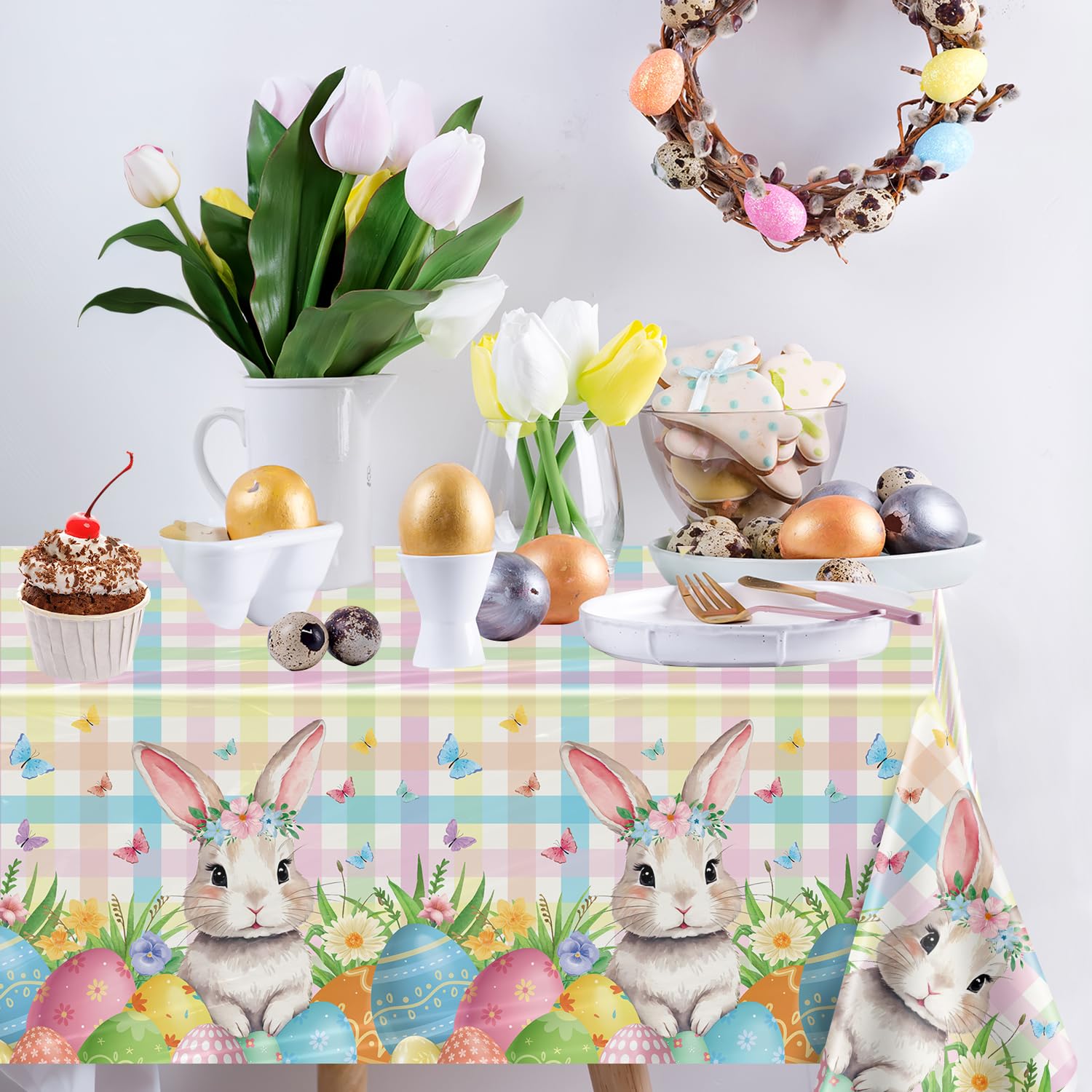 Tovaglia Rettangolare Pasquale 132x178 Cm - Floreale Con Coniglietto, In Poliestere Antimacchia E Antipiega Per Decorazioni Primaverili - 4