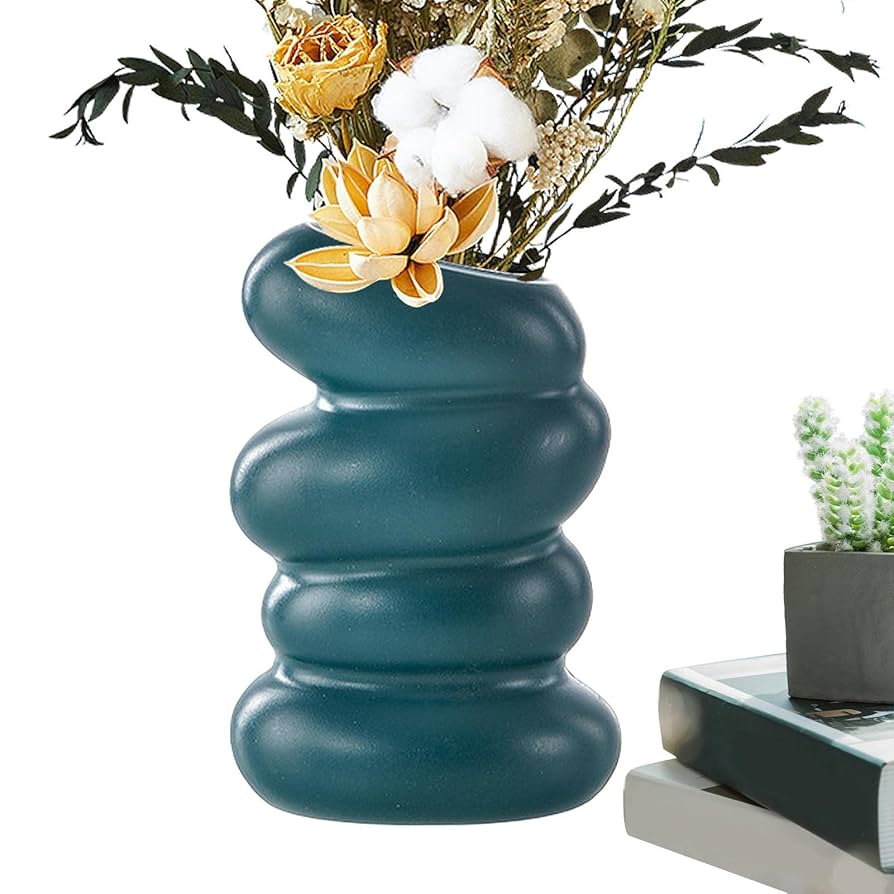 青色スパイラルデザイン陶器花瓶 Amazon.co.jp: Hushee スモール ブルーとホワイト 花瓶 磁器
