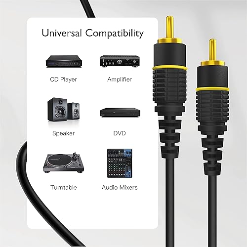 Miniatura 4 de TNP Products Subwoofer SPDIF Audio Digital Coaxial RCA Cable de Video Compuesto (15 pies) - Chapado en Oro Doble Blindado RCA a RCA Macho Conectores