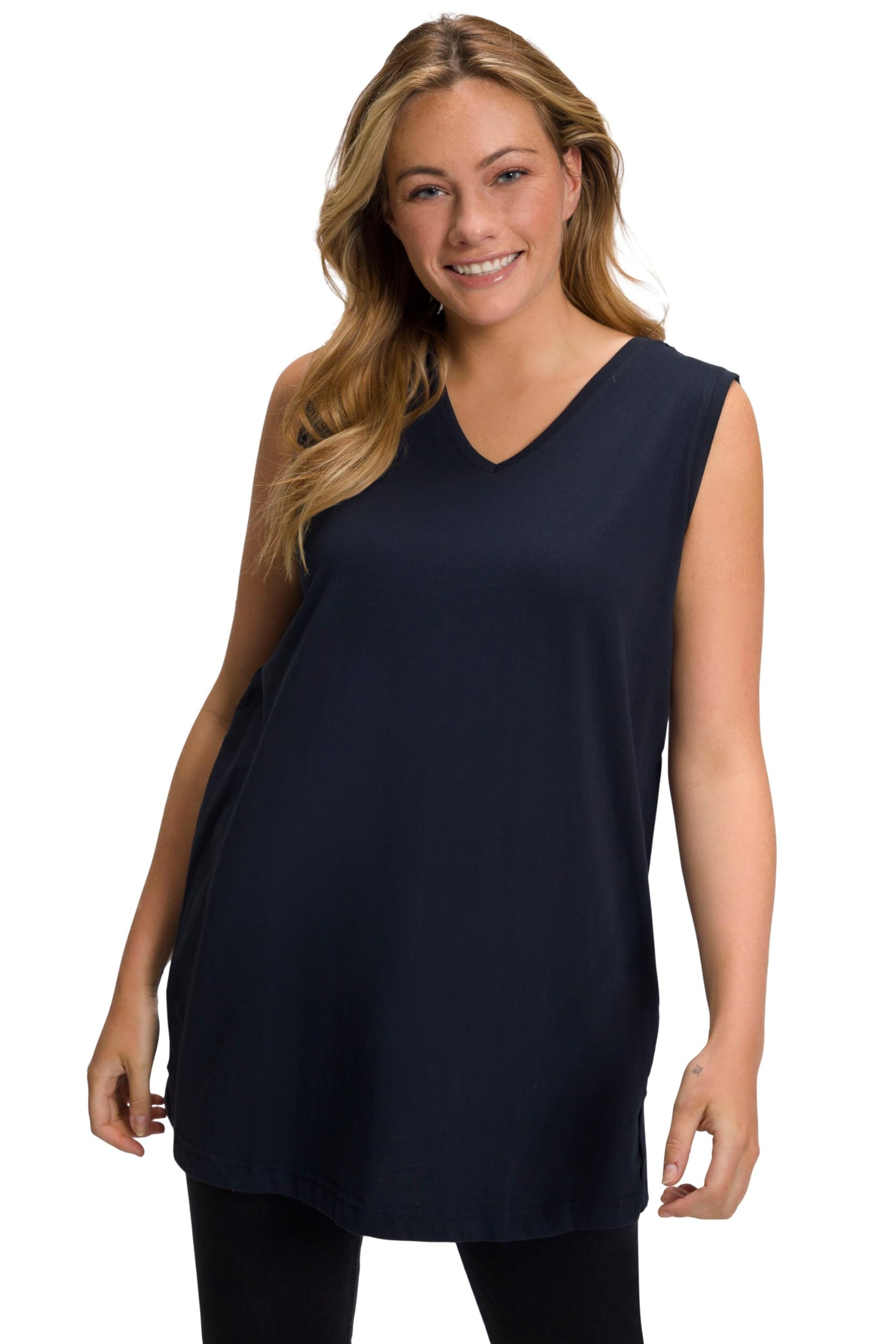 Ulla Popken Women's Basic-V-Top t Shirts, Navy Blau,
