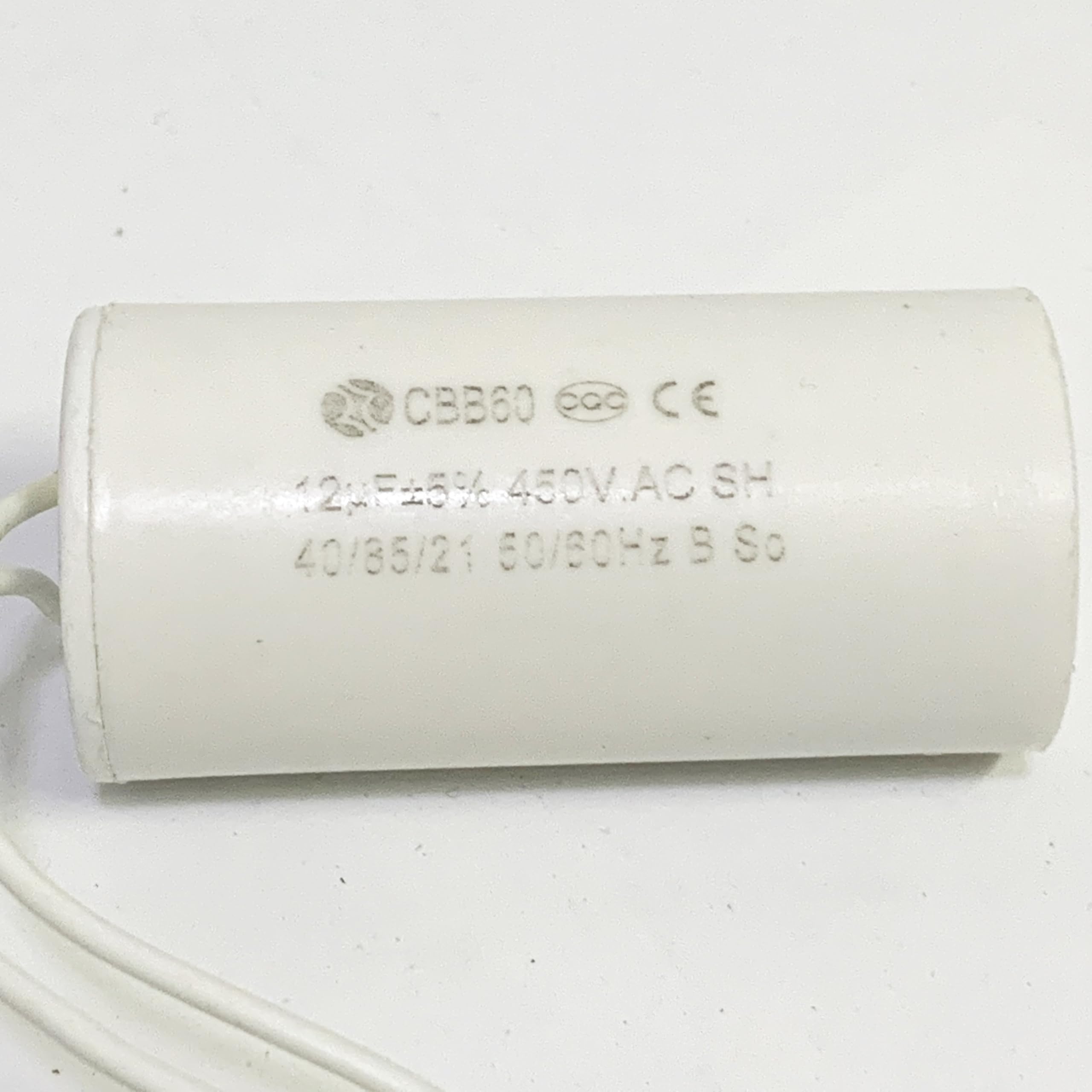 Condensatore cilindrico da 12uf,450V,AC50/60Hz,10/70/21,Due Fili.