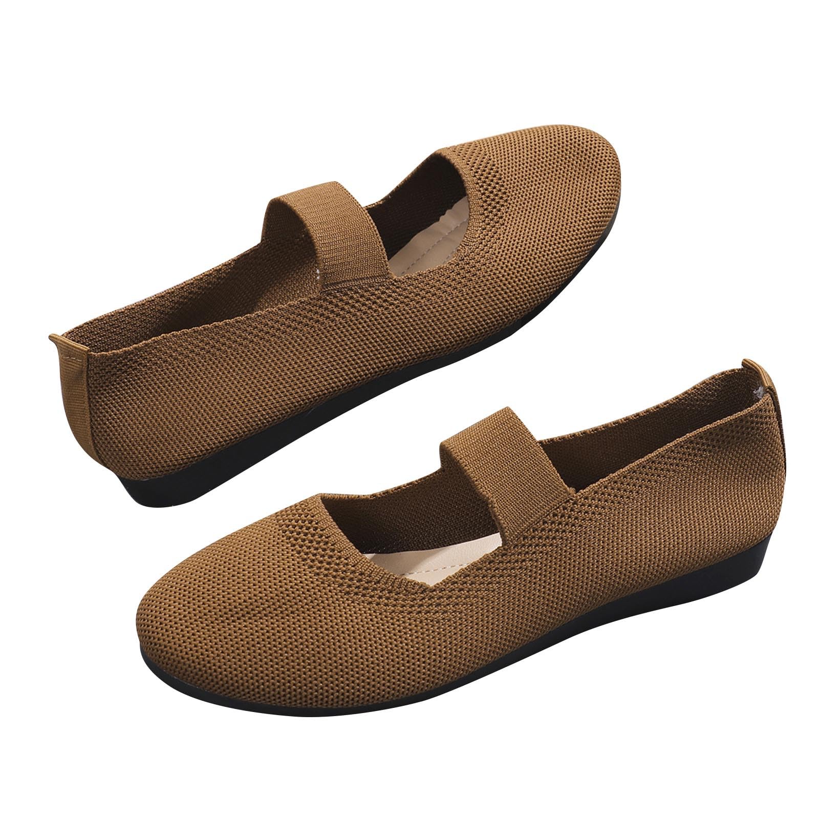 Womens Ballet Flats Clearance Round Toe Knit Dress Shoes Slip On Casual Breathable Ballerina Walking Shoe Wide Width Flat Loafers Casual Soft Loafer Sandals for Shopping, Work and Other Occasions