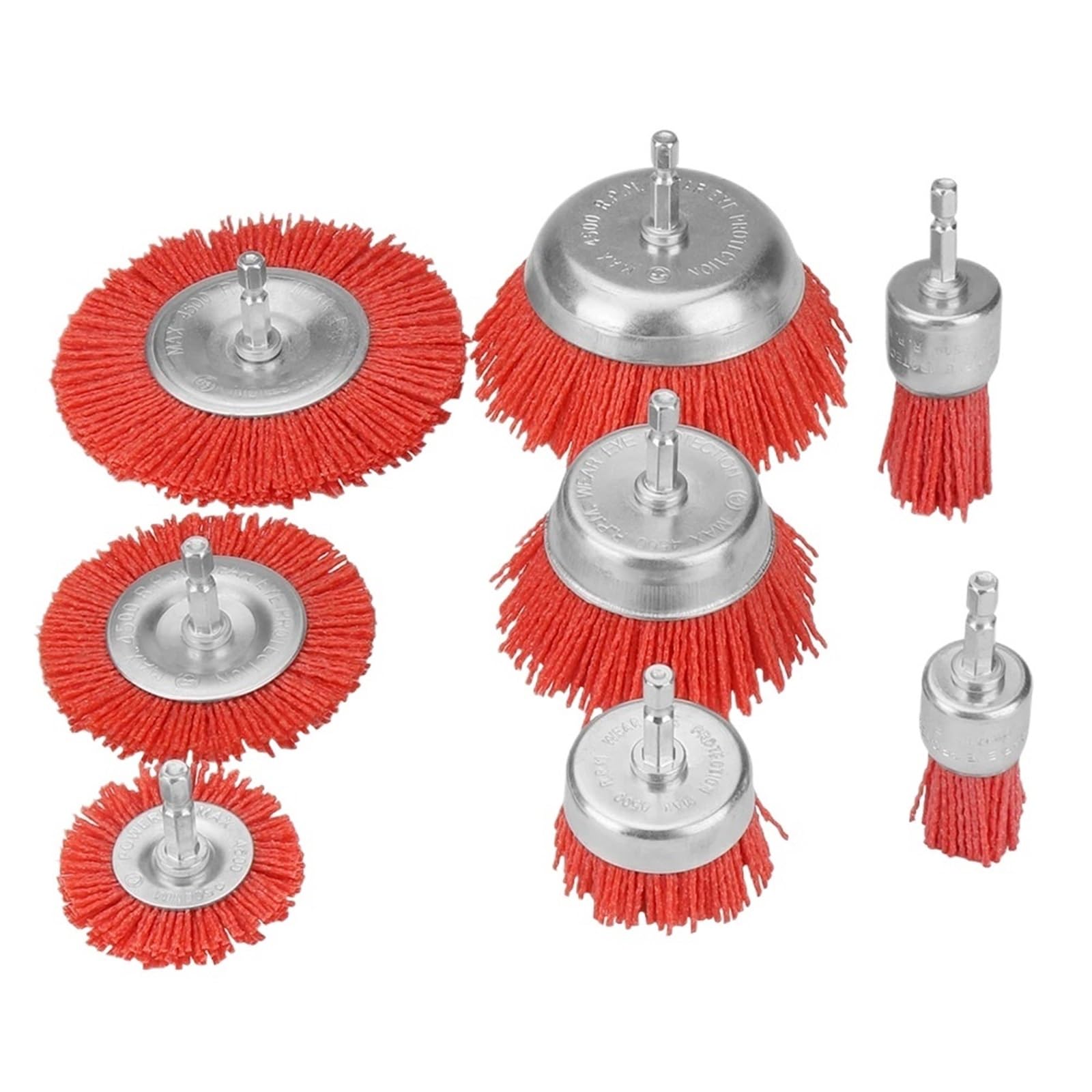 Szczotka druciana ze stali węglowej, Czerwone nylonowe kółko ścierne do szczotki garnkowej wiertarki, polerowania drewna, 20-100 mm, trzpień 1/4"(8Pc mix)