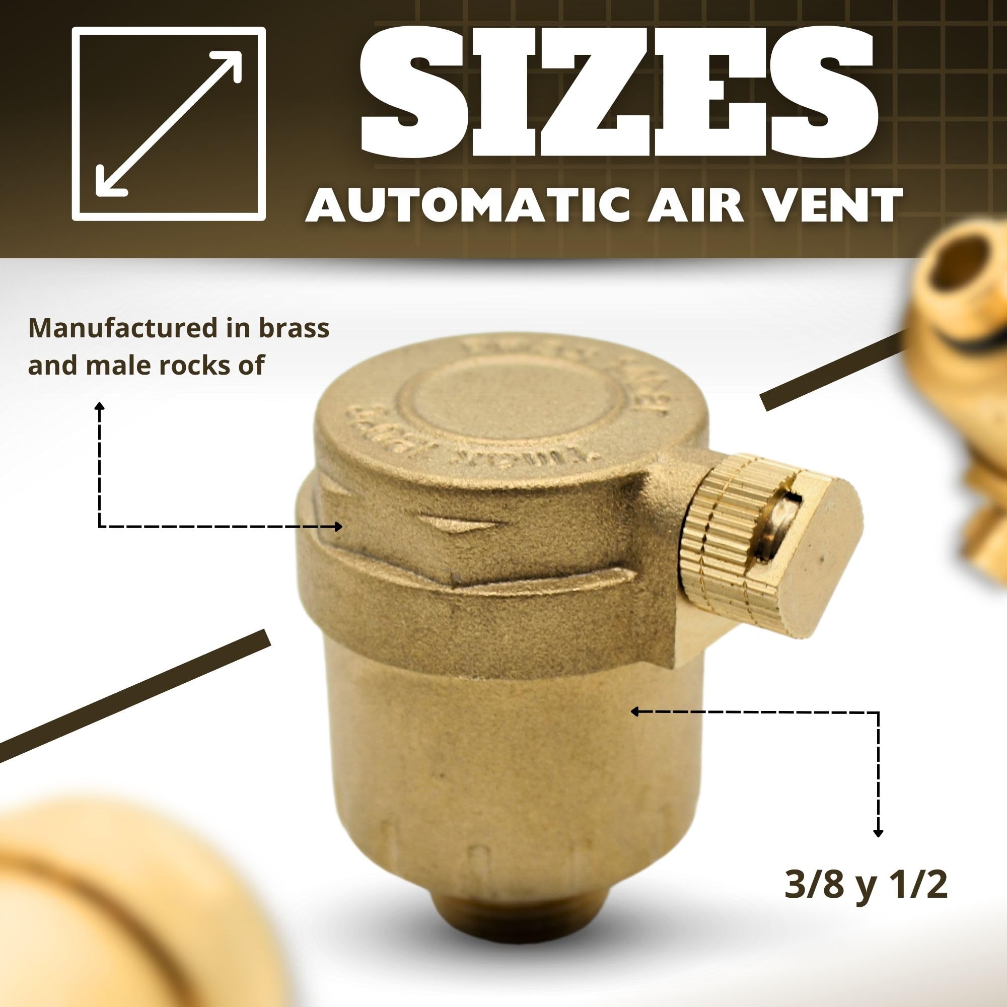 DOJA Barcelona | Valvola Sfiato Aria Automatica "Mini" | Uscita Laterale | 1/2" | Valvola di Sfiato Automatica | Valvola Sfogo in Ottone | Valvola Sfiato Termosifone Automatica Radiatore