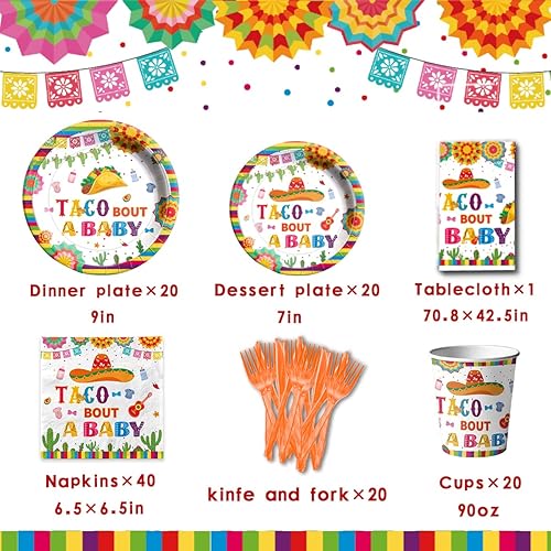 Miniatura 3 de GREHUMOR Taco Bout a Baby - Vajilla de revelación de género de 141 piezas, decoración de fiesta de cactus, sombrero de vaquero, suministros de