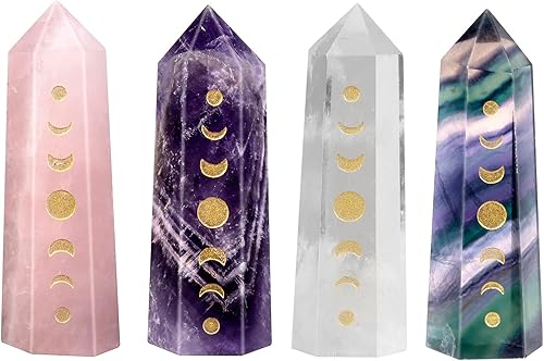 mookaitedecor Juego de 7 piedras de cristal grabadas en fase lunar eclipse lunar para meditación decoración del hogar (cuarzo roco+amatista+cuarzo
