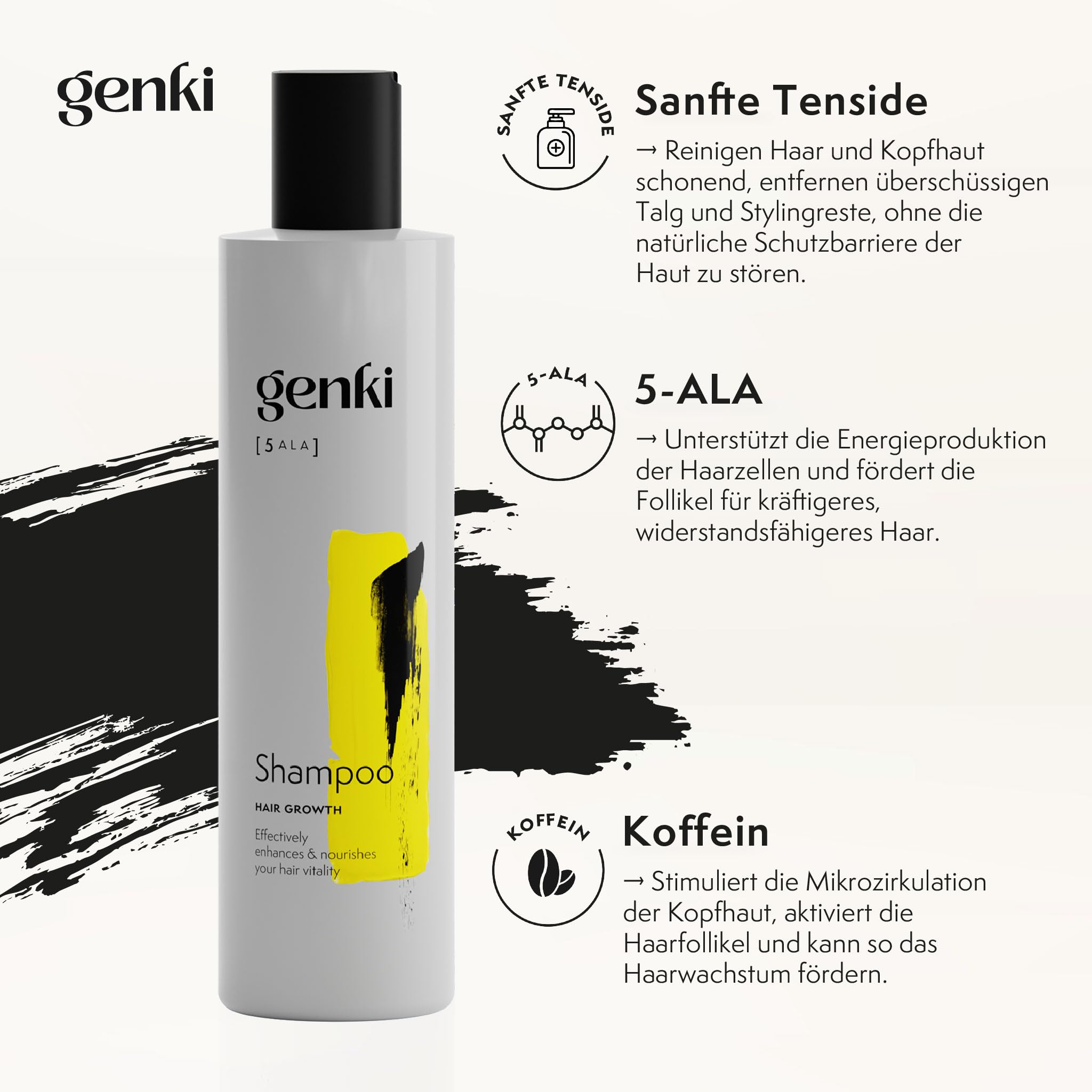 Growth Shampoo 250 ml mit 5-ALA und Koffein Fördert das Haarwachstum Stärkt die Haarwurzeln Anti-Haarausfall Shampoo für volles und widerstandsfähiges Haar
