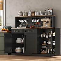 Gyfimoie Farmhouse Sideboard Buffet Cabinet: 2 Drawers, Adjustable Shelves, 3 Doors Black Kitchen Pantry Coffee Bar