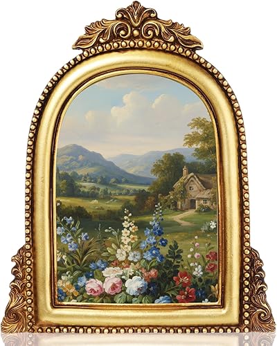 Marcos de fotos vintage de 9 x 8 pulgadas, color dorado, redondo, antiguo, para mesa y decoración de pared, montaje ornamentado, retro, decoración