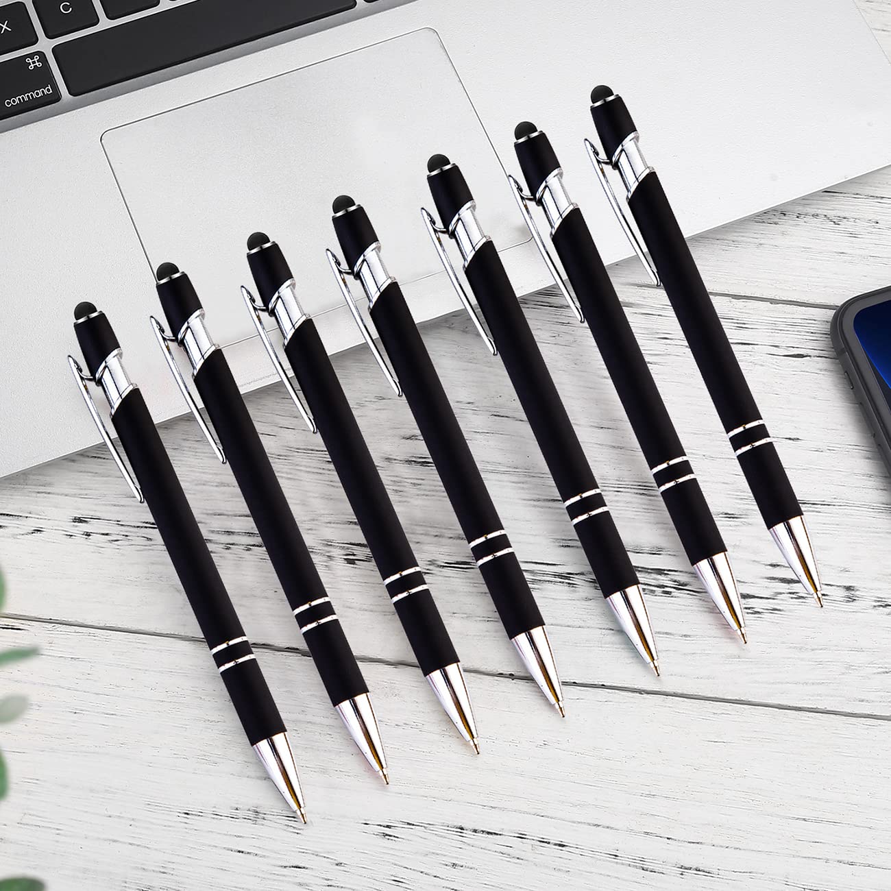 PASISIBICK 12 penne a sfera nere con stilo, 2 in 1 penna a sfera stilo in metallo, penna a sfera premium per touch screen, inchiostro nero, punta media da 1,0 mm (12 pezzi nero)