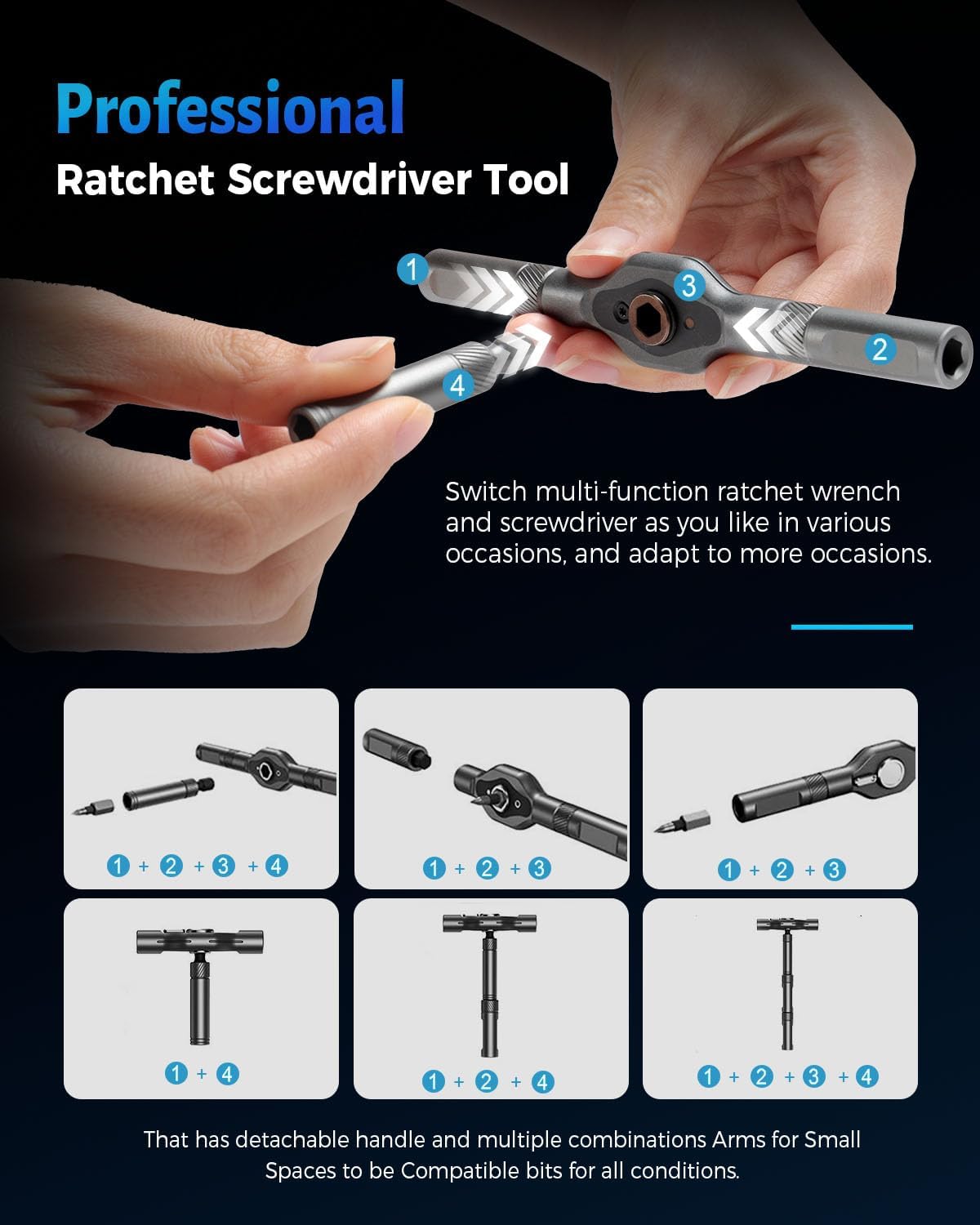 24-in-1 Magnetic Ratchet Screwdriver Set, 2026 Upgraded Multifunction Ratchet Screwdriver Tool with Removable T Handle, 24 in 1 Ratchet Allen Wrench Set for DIY Home Computer Bicycle Repair (24)