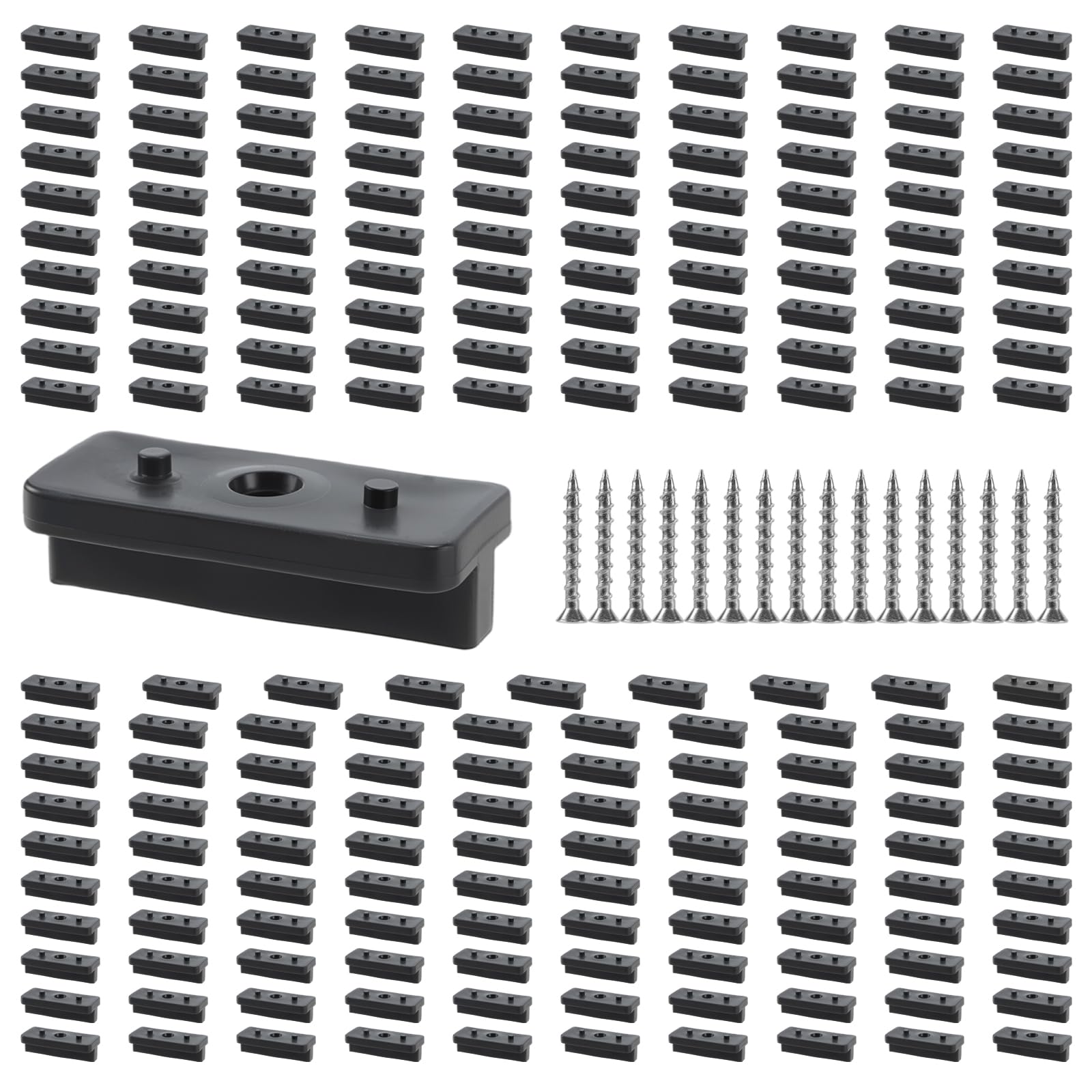 MUKSUET 200PCS Composite Decking T Clips with Screws, 40x17x8.5mm Hidden Deck Fasteners for Boards, Black