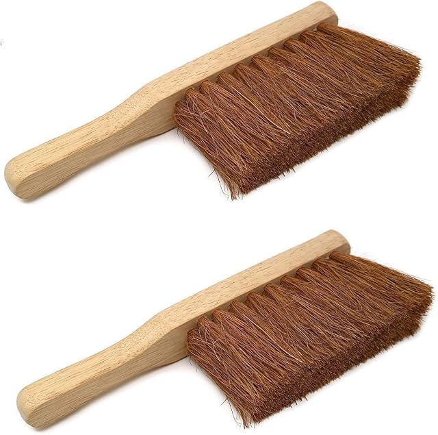 Srendi® Large Strong Metal Dustpan and Brush Set Soft or Stiff Brush Black Dust Ash Pan Coco Fibre Hand Brush Heavy Duty Solid FSC Wood, Sweeping and Scrubbing Wooden Brushes (Set of 2 Brush Soft)
