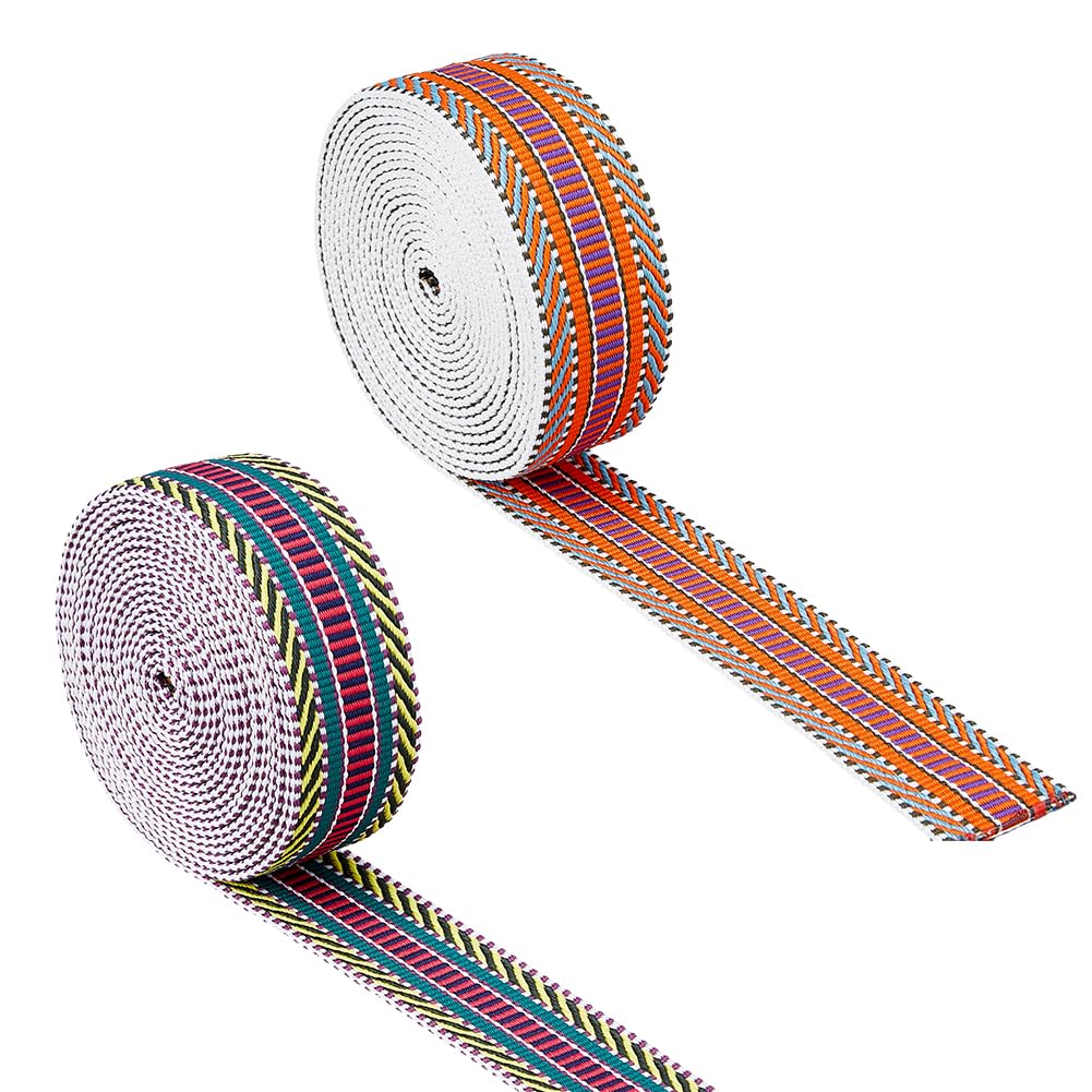 DICOSMETIC 2Pcs Ethnic Polyester Ribbon Vintage Embroidered Ribbon Colorful Embellishment Trim for Clothing Sewing Bag Embellishment Decorations, 4 Yard per Style