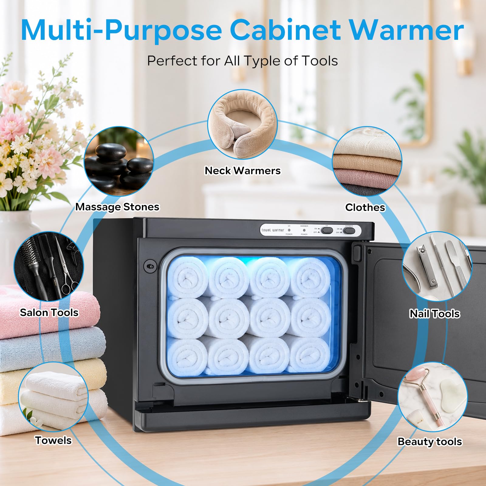 8L Professional Hot Towel Warmer Cabinet with UV Light