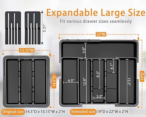 Miniatura 2 de Organizador grande de cajones de utensilios para cocina, organizador de cubiertos expandible, soporte para utensilios, bandeja de cocina y