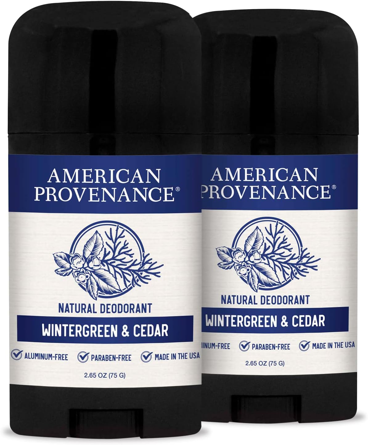 American Provenance All Natural Deodorant for Men - Aluminum Free Deodorant for Men that Lasts All Day - Made in the USA with Essential Oils & Cruelty Free - Wintergreen, Cedar, Fir (2 Pack)