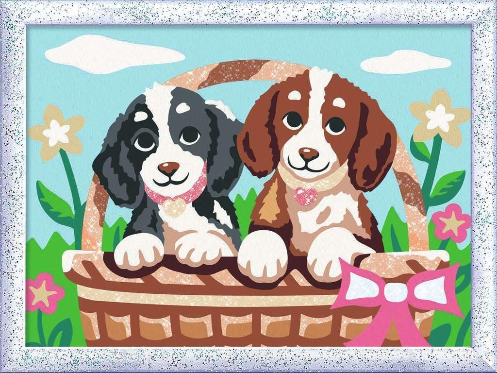 Ravensburger CreArt, Malen nach Zahlen Kinder - Hunde im Körbchen