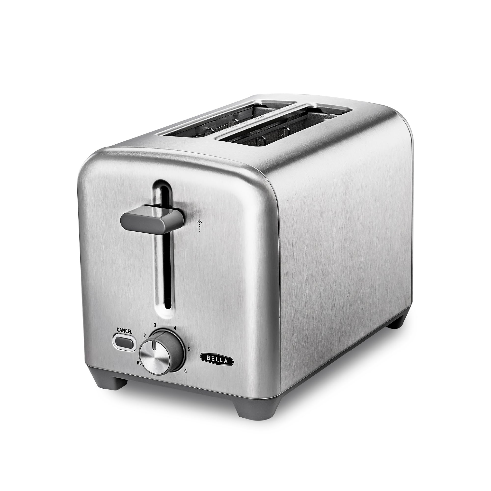 bella 2 Slice Toaster, Quick & Even Results Every Time, Wide Slots Fit Any Size Bread Like Bagels or Texas Toast, Drop-Down Crumb Tray for Easy Clean Up, Stainless Steel