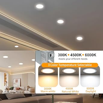 LZHOME 2 Pack 8 Inch LED Recessed Light- Ultra-Thin Recessed Ceiling Lighting with Junction Box, 3000K/4500K/6000K Selectable, 1800LM High Brightness, Dimmable Canless Downlight Fixtures