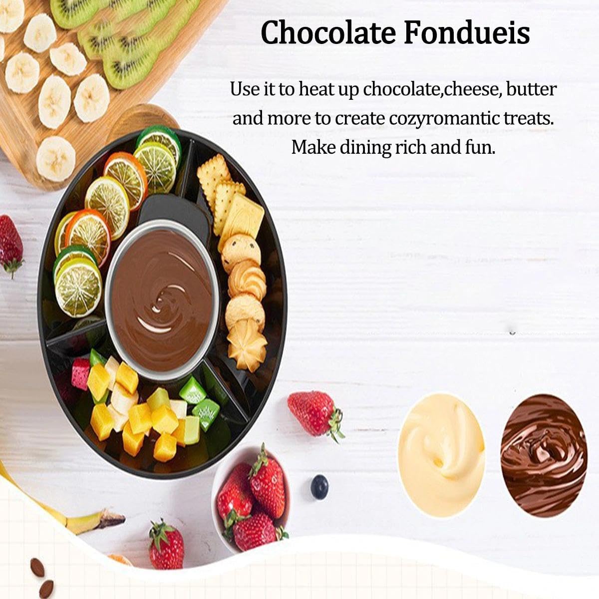 Chocolate Fondue Pot Set,Electric Chocolate Melting Pot with 2 Pcs Forks,Temperature Control,Detachable Bowl for Milk Cheese Butter Candy (Brown)