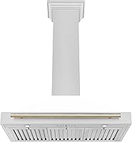 Vista 4 de ZLINE Autograph Edition - Campana extractora convertible de acero inoxidable satinado de 36 pulgadas con carcasa blanca mate y mango dorado pulido
