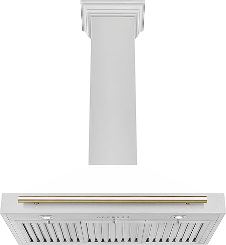 Miniatura 4 de ZLINE Autograph Edition - Campana extractora convertible de acero inoxidable satinado de 36 pulgadas con carcasa blanca mate y mango dorado pulido