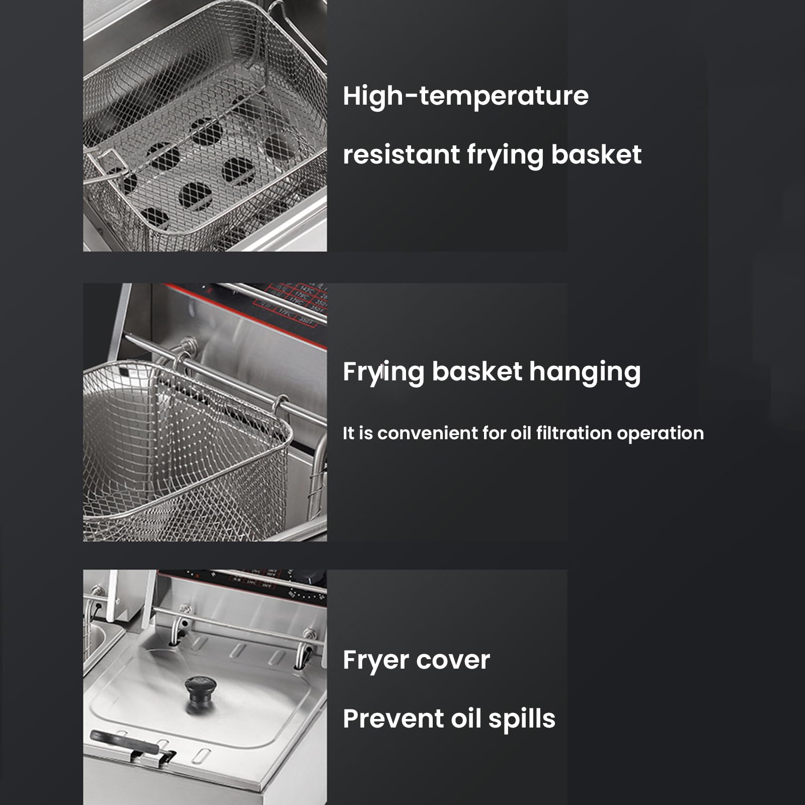 2500W Friggitrice Elettrica da Banco con Cestello Rimovibile Friggitrici Commerciali Friggitrice con Controllo della Temperatura 60 Minuti Timer per Ristorante Uso Domestico,Single Tank