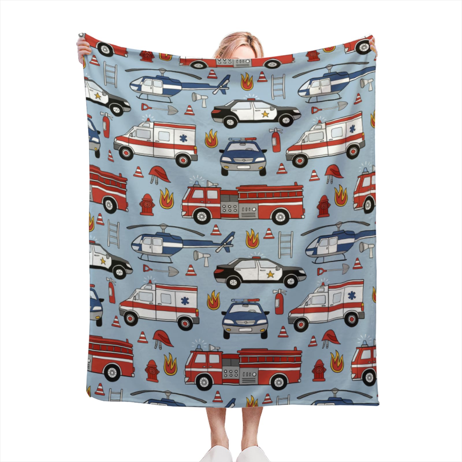 Fire Truck Blankets for Kids Ambulance Police Car Throw Blanket Soft