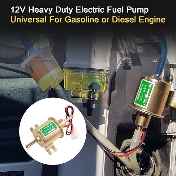Universal Electric Fuel Pump Kit 12v 3-6 PSI Low Pressure with 6.56 FT 5/16 ID Fuel Line Replacement For Carburetor Lawn Mower Gas Diesel Fuel Transfer Pump