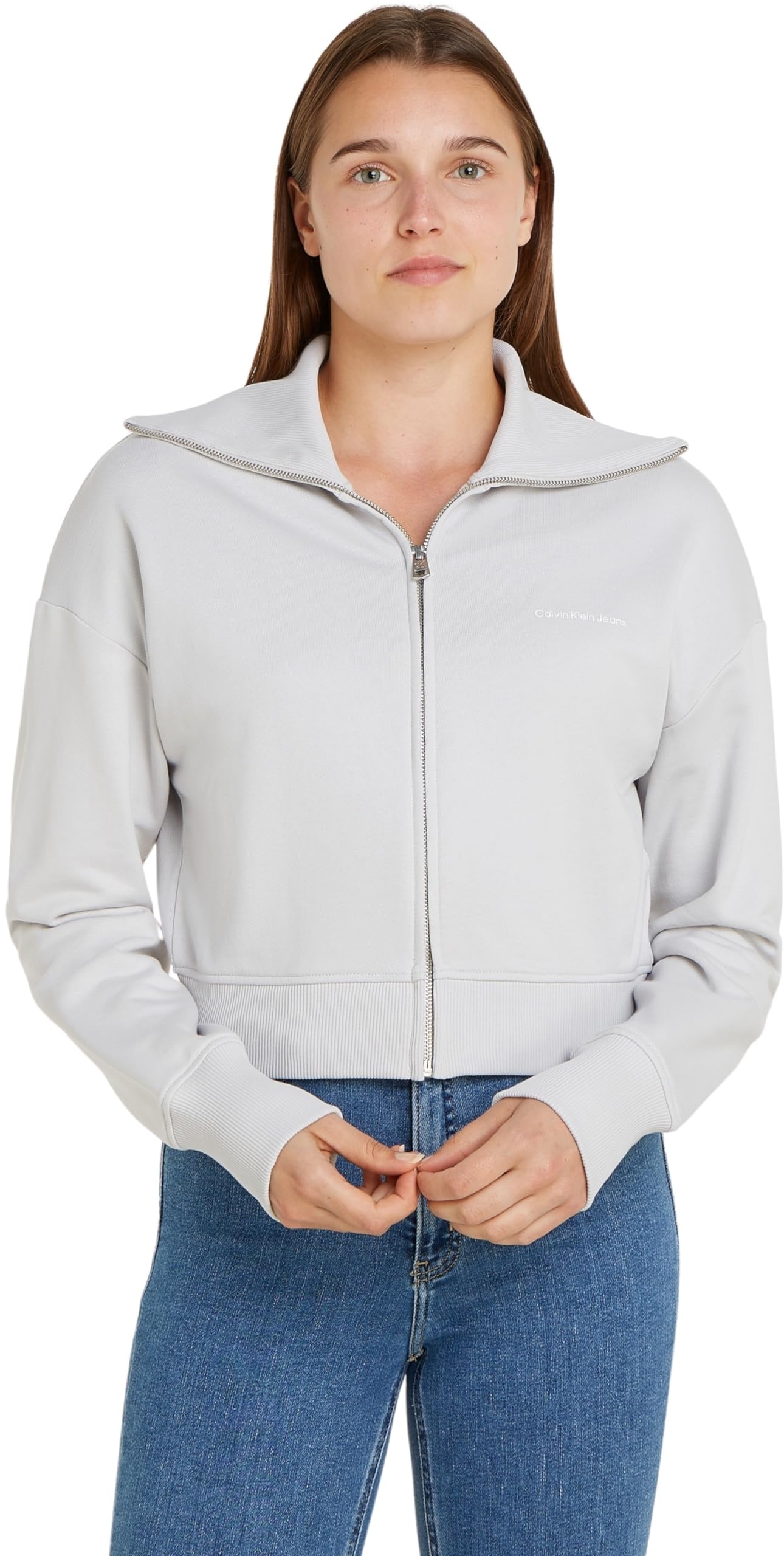Calvin Klein Jeans Women's DIFFUSED MONOLOGO ZIP-THROUGH Zip Throughs, Lunar Rock, M
