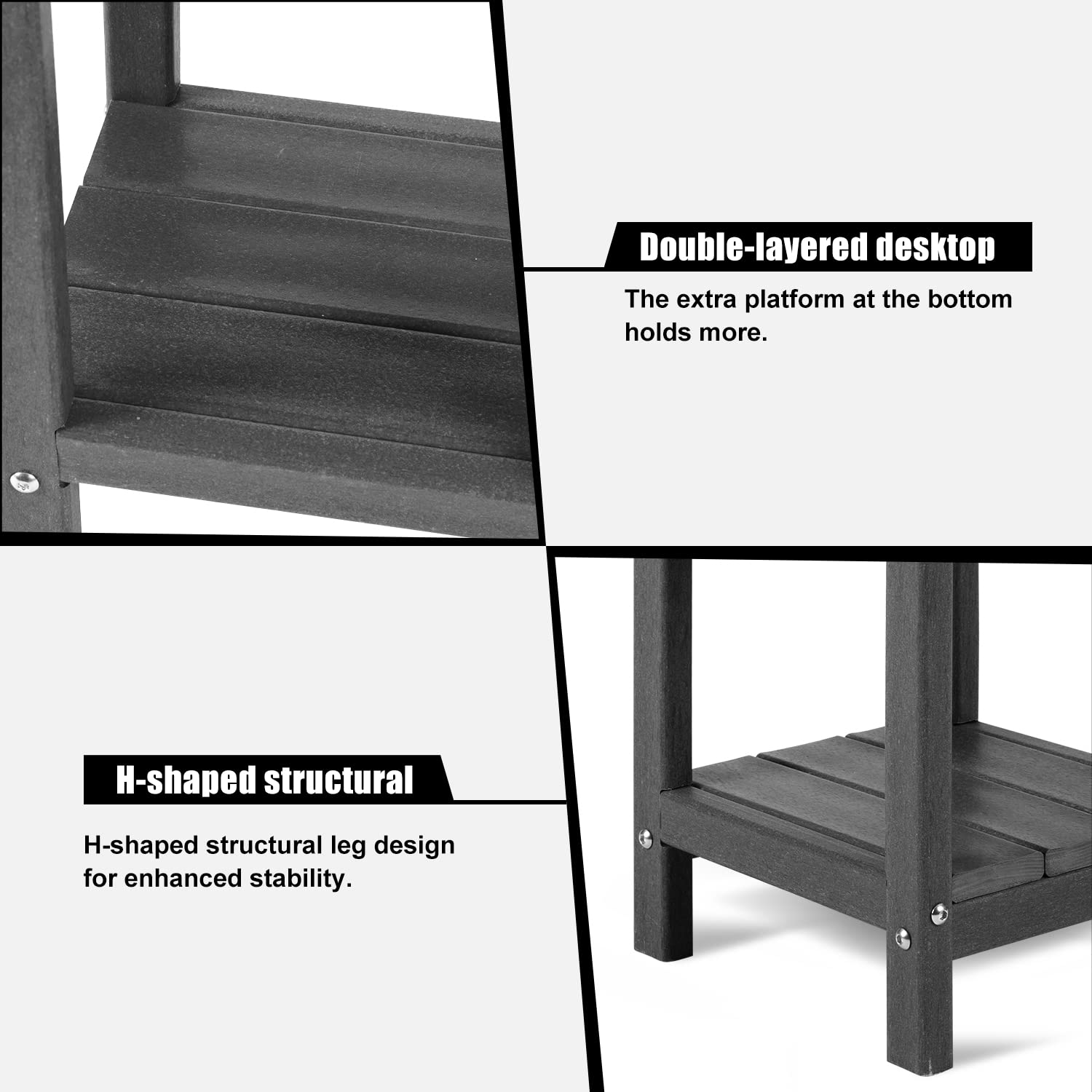 nalone Adirondack Side Table 16.5" Outdoor Side Table HDPE Plastic Double Adirondack End Table Small Table for Patio(Grey)