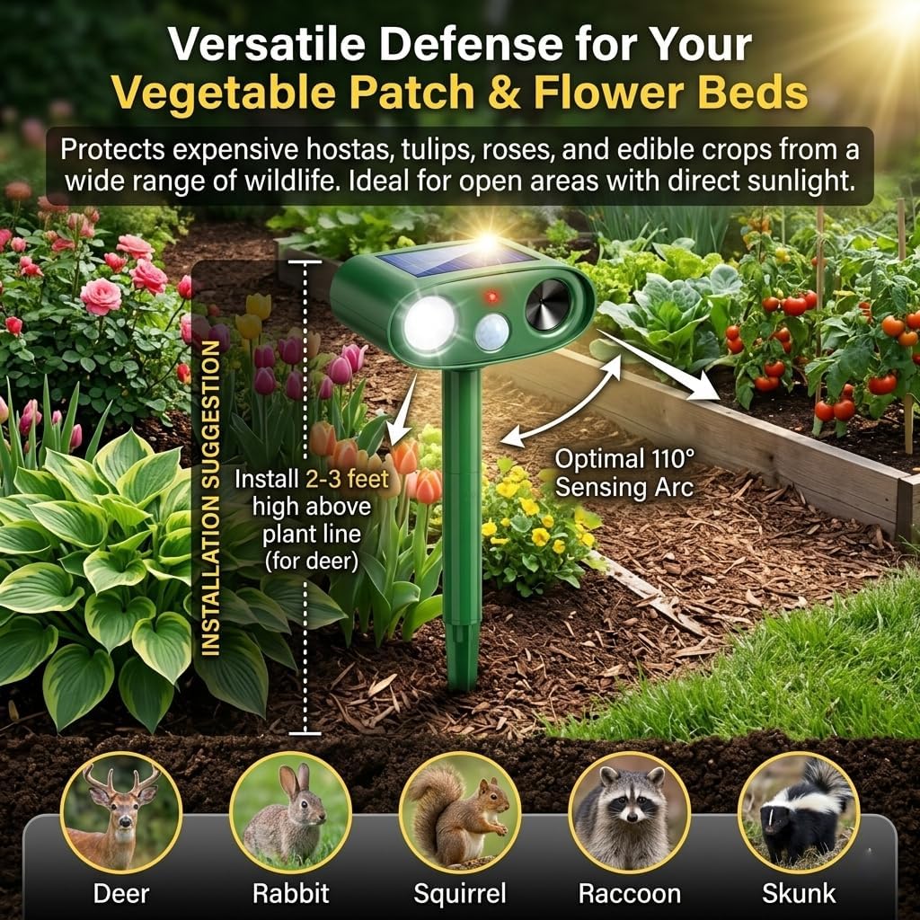 2026 4Pack Sonic Fortress Pro Deer Repellent Outdoor Solar Ultrasonic Animal Repellent with Motion Sensor&Flash Light, IP65 Waterproof Squirrel Fortress Pro Raccoon,Cat Repellent for Garden,Yard