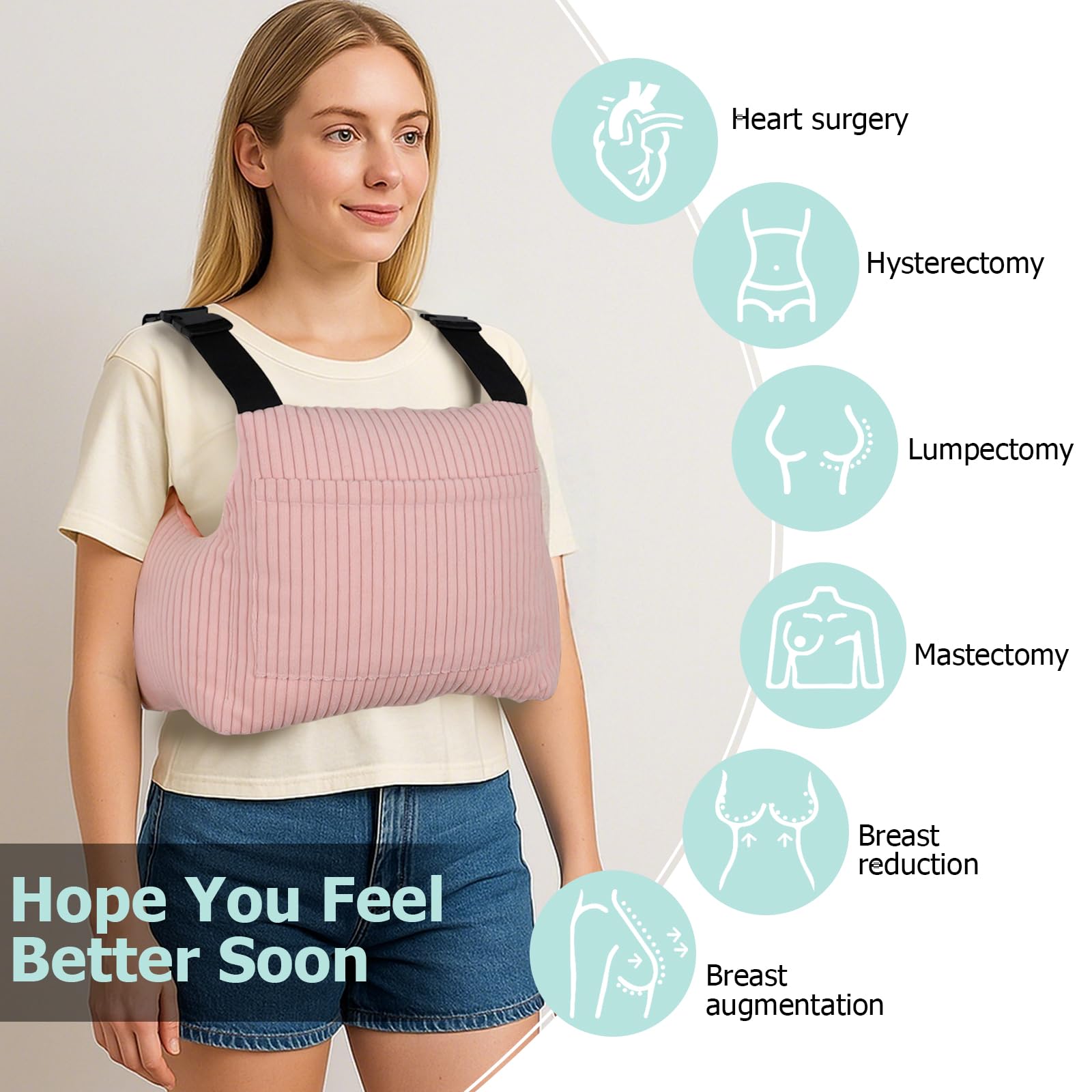 Oreillers post-mastectomie après hystérectomie - Fournitures de récupération de la mastectomie - Cadeau pour femme - Aide à la récupération et au repos - Rose