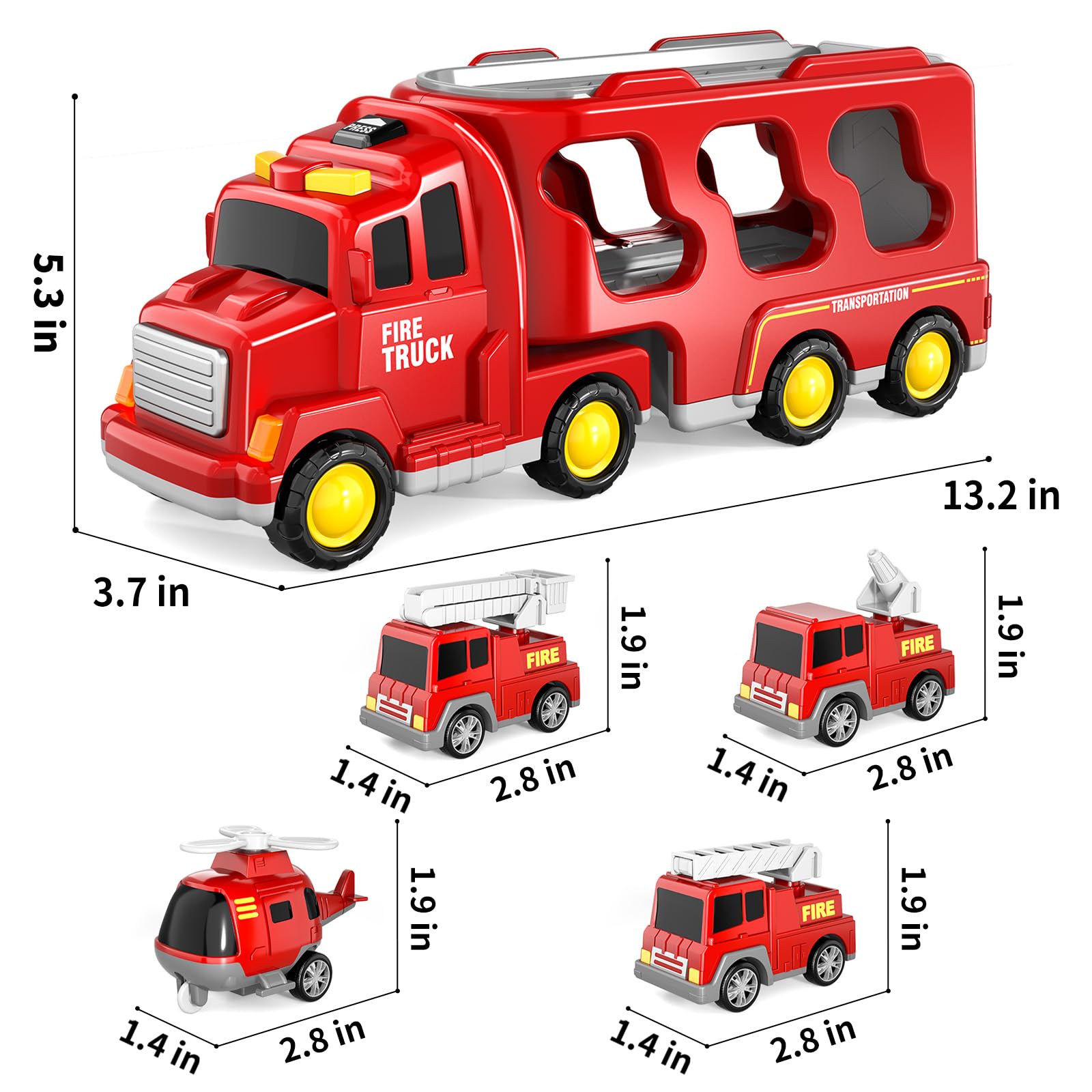 Toddler Trucks Toys for Boys Age 1-3 3-5, 5 in 1 Fire Car Truck for Toddlers Boys Girls 1 2 3 4 5 6 Years Old, Toddler Boy Toys Christmas Birthday Gift Car Sets with Light Sound — view 2