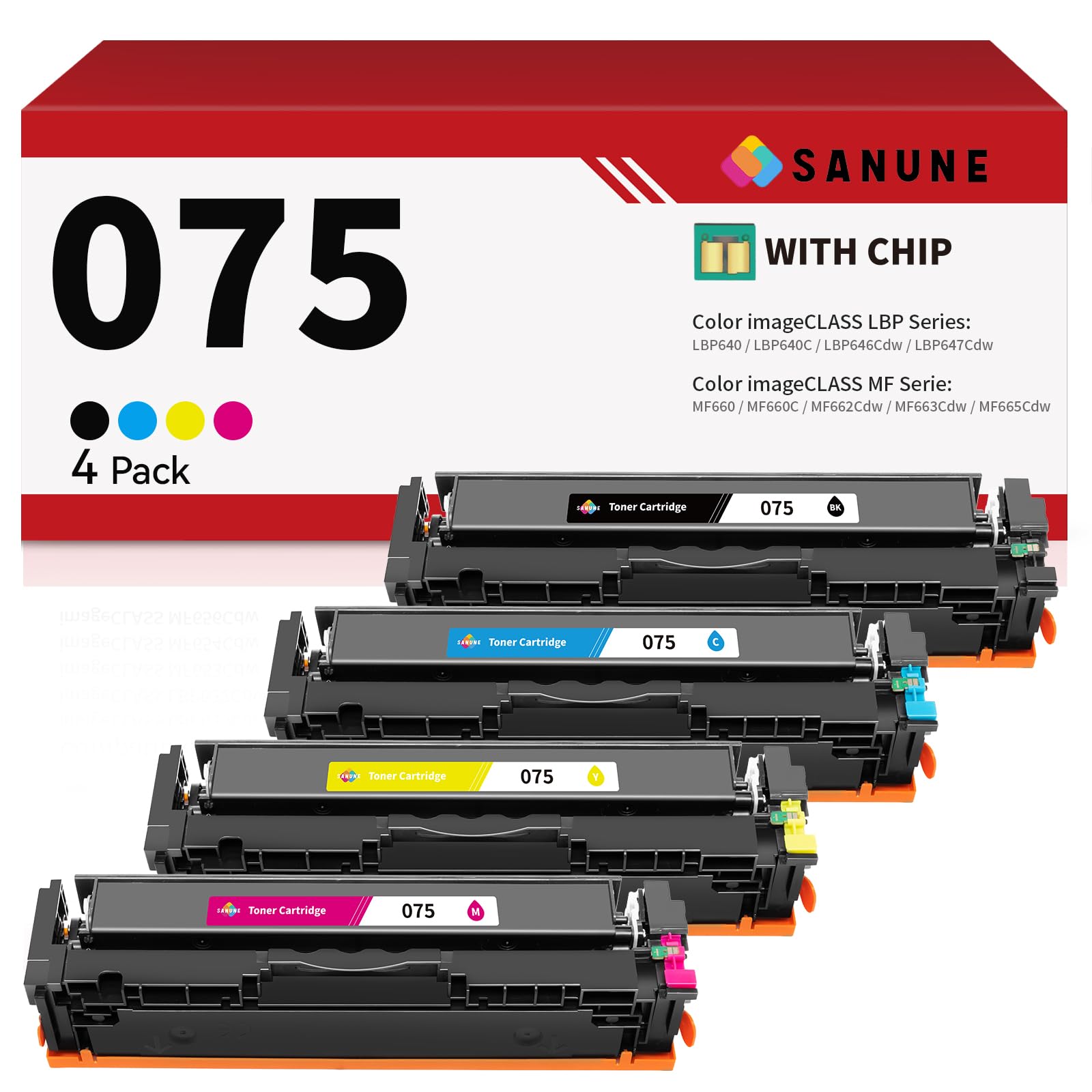 075 Toner Cartridge Set 4-Pack Replacement for Canon 075 075H Ink