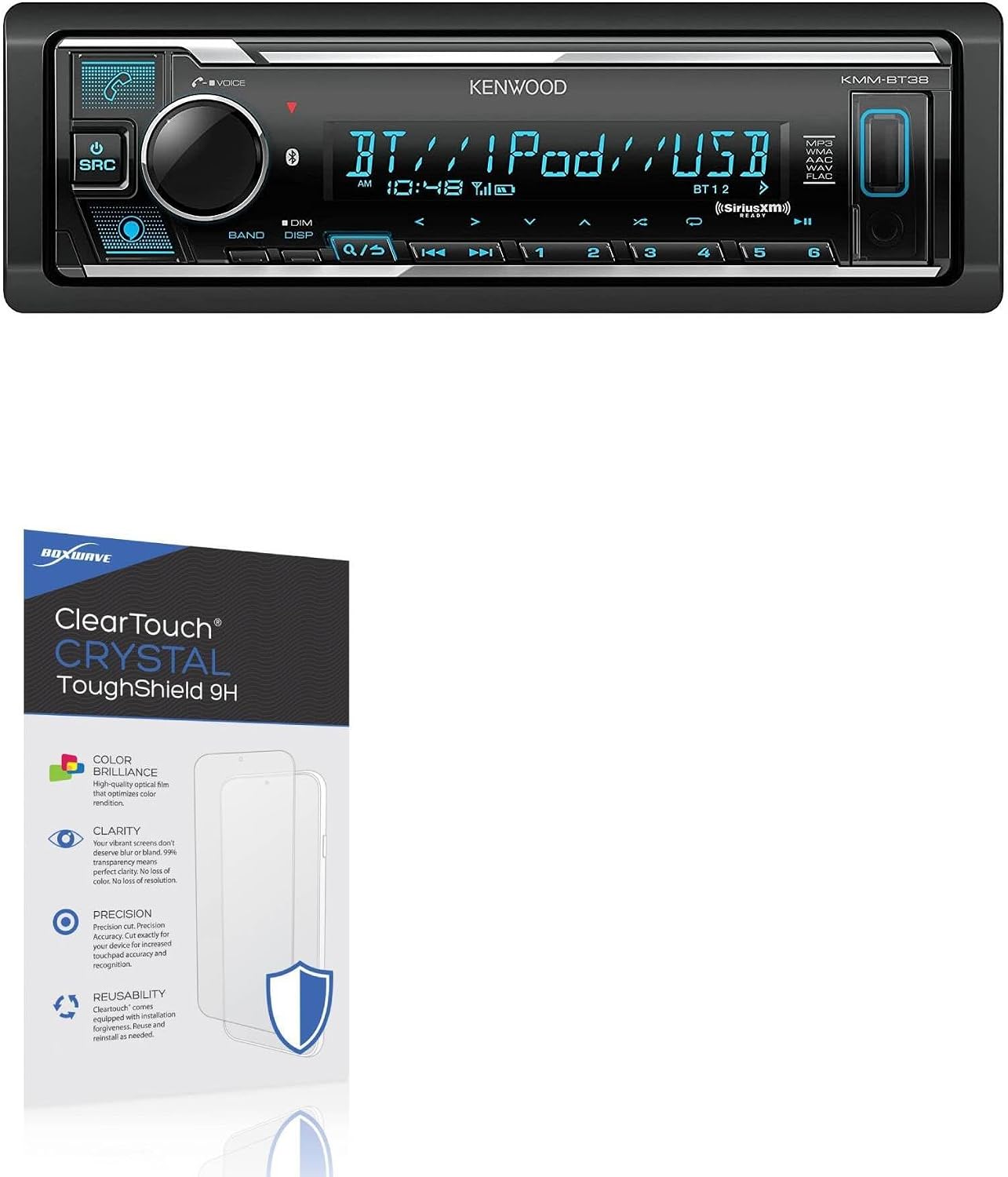 BoxWave Screen Protector Compatible with Kenwood KMM-BT38 - ClearTouch Crystal ToughShield 9H (2-Pack), Clear 9H Tough Flexible Film Screen Protector