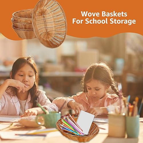 Miniatura 5 de DAJAVE Paquete de 20 cestas ovaladas de plástico, 9 x 6.9 x 2.36 pulgadas, cestas tejidas para pan de alimentos, cesta de almacenamiento de