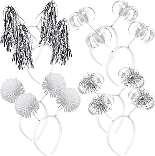 Censen 8 Pcs Halloween Pom Pom Headbands Spirit Party Headbands Tinsel Ponytails Head Bopper for Christmas Birthday Festival