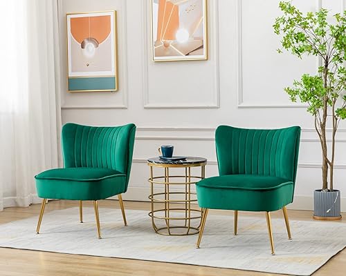 Miniatura 10 de CIMOTA Juego de 2 sillas decorativas de terciopelo modernas, sin brazos, con respaldo alado, sofá individual, silla de esquina cómoda con patas