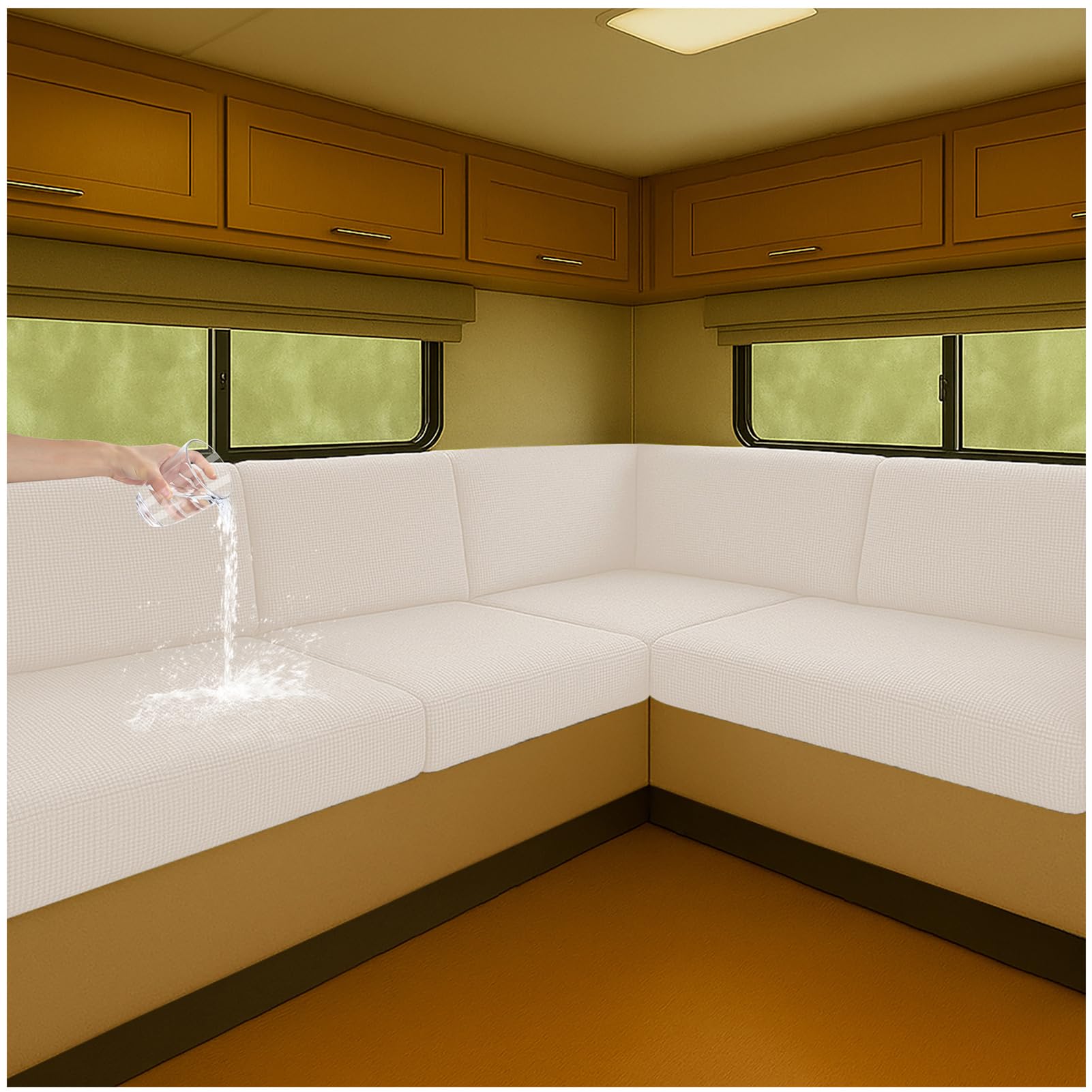 NNSMUN Stretch Bezüge für Wohnwagenpolster wasserdichte rutschfeste Sitzbezüge mit Kordelzug, Elastische Sofa Sitzkissenbezüge für Wohnmobil, Caravan, Innenbereich (Weiß,L 100-130cm,W 65-95cm)