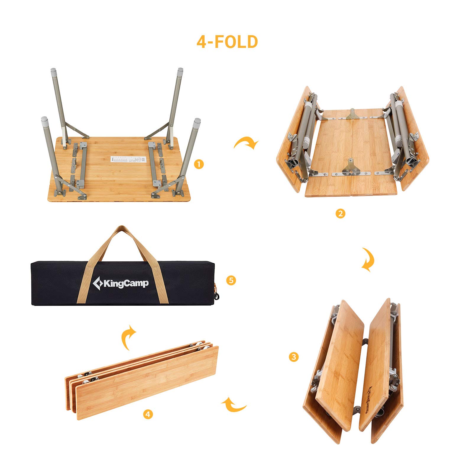 KingCamp Portable Folding Camping Table Bamboo Lightweight Fold up