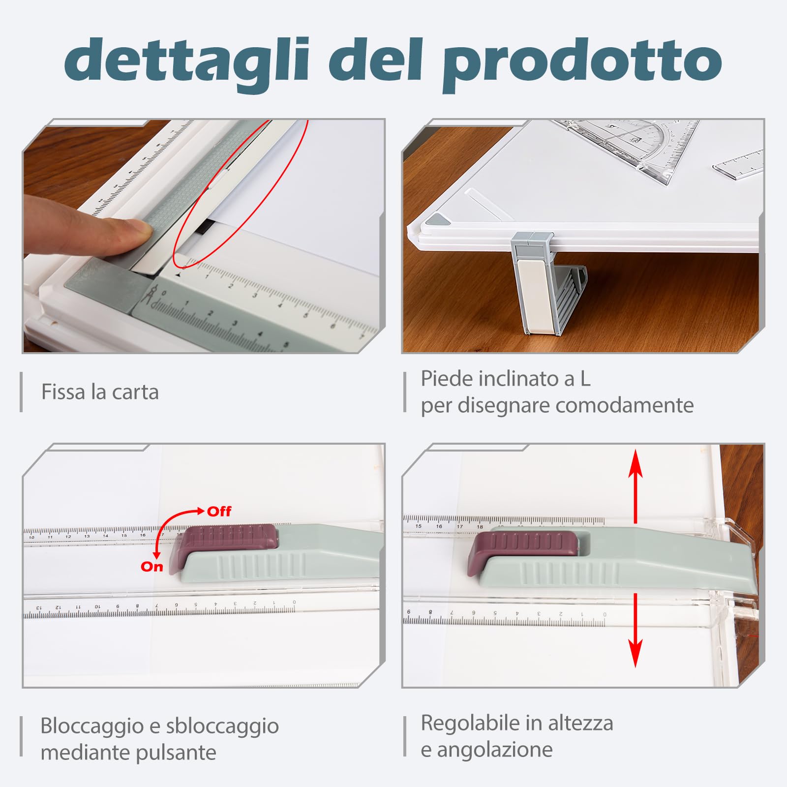 Tavola da disegno A3, Tavola da disegno professionale DIN A3, Tavolo da disegno con righello scorrevole, squadra da disegno e righello squadra a T, per ingegneri, designer, studenti per lavoro preciso