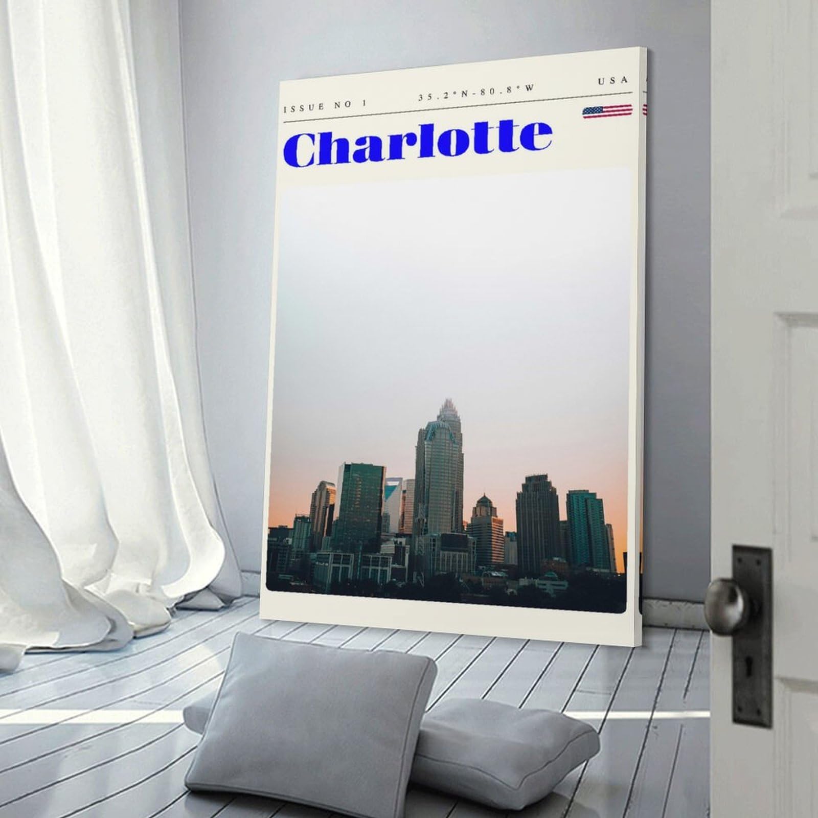 Junmoney Charlotte North Carolina Travel Art Canvas Wall Picture 20x30inch(50x75cm), for Picture Wall Styling in Lounge Or Bedroom, Decorative Artwork with Flexible Styling